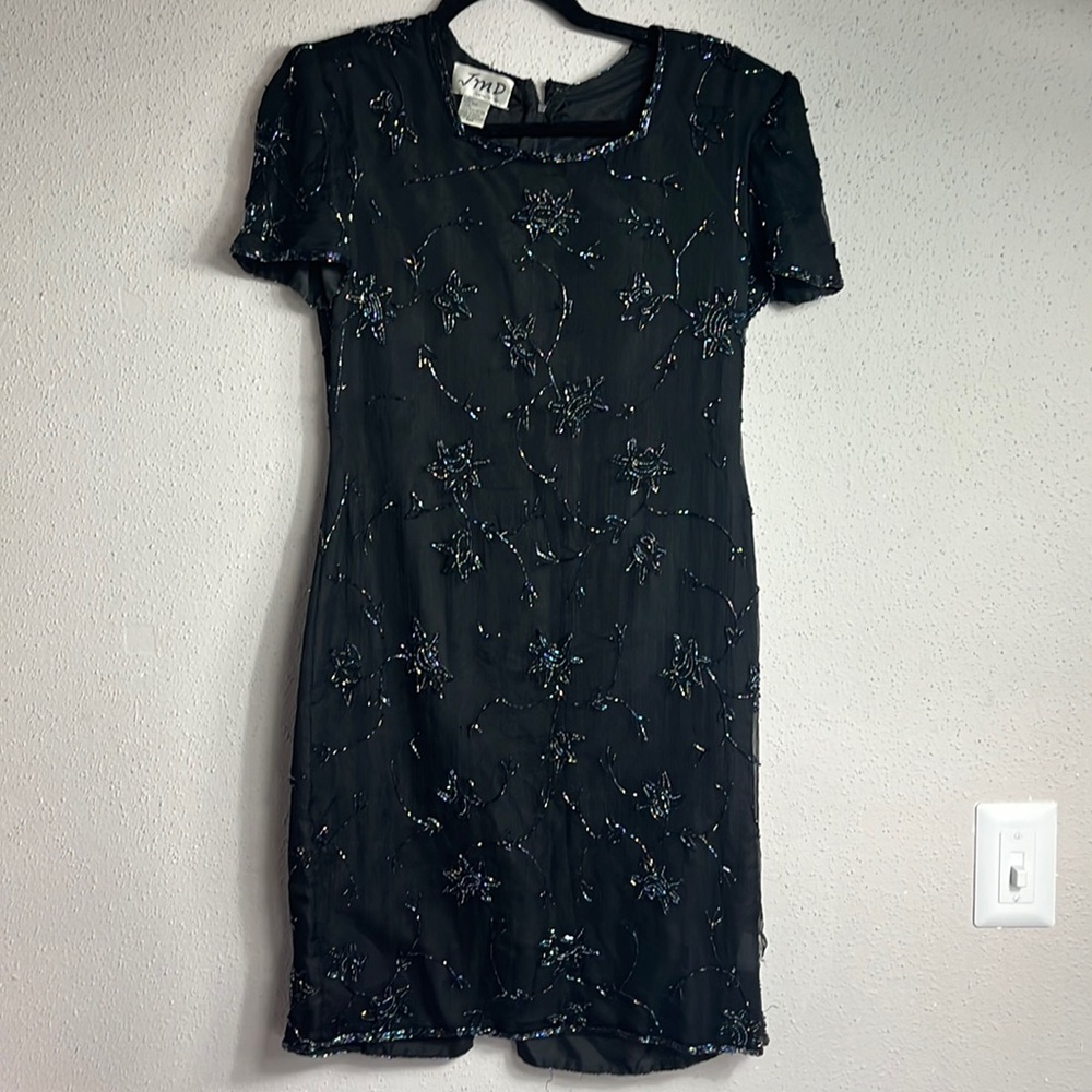 JMD New York silk lining short sleeve dress Zip back sequin detail size MP